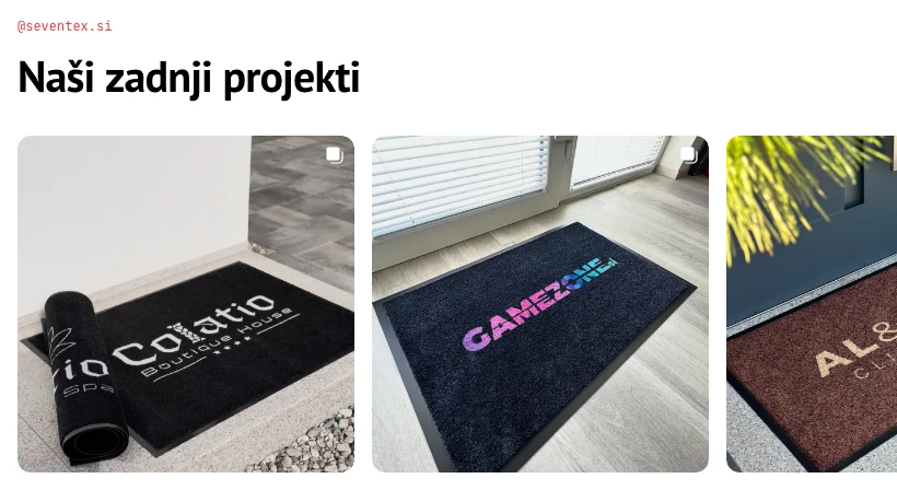 Domača stran seventex.si z zadnjimi objavami z Instagrama